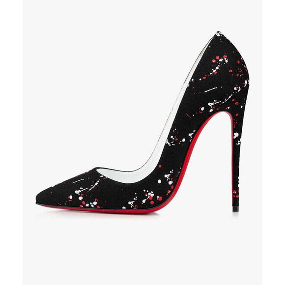Christian Louboutin So Kate 120 Toile Splash Black Red White Heel Pump 39.5 - Picture 3 of 12